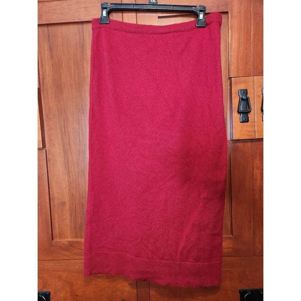 Vintage Perry Ellis Portfolio Red Wool Knit Pencil Skirt Buttoned Back Size M